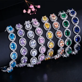 

100% 925 Sterling Silver Topaz Aquamarine Amethyst Diamond Bracelets for Women Luxury Fine Jewelry Party Gift Wholesale
