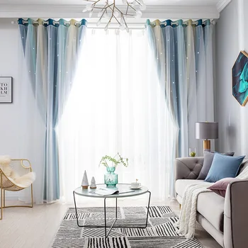 

Star Modern lace princess window color stripe hollow sky double blackout curtains light luxury curtains for living room bedroom