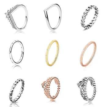 

Silver Color Ring Charms Fashion Cute Crown Wity Crystal Women Pentagram Round Finger Ring For Women Party Jewelry