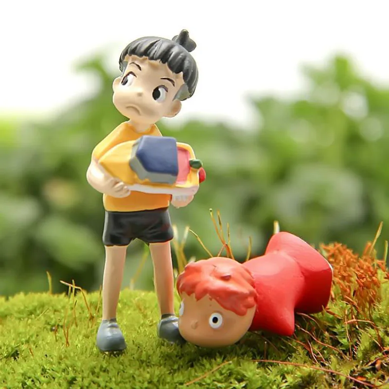 2 шт./компл. Kawaii Ponyo на скале фигурки из смолы игрушки садовый мальчик фотофигурка