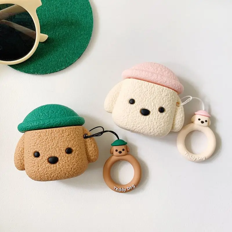 Cute Teddy Bear Protective Case Silicone Cover with Lanyard for Airpods 1/2 Kit for smart watch