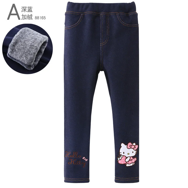 Dark Blue A От 3 до 12 лет джинсовые штаны «hello kitty»; леггинсы; плисовые джинсы; брюки; зимняя одежда для маленьких девочек; зимние штаны для девочек; детские леггинсы - Цвет: Dark Blue A