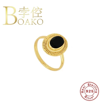 

BOAKO Ring Reall 925 Sterling Silver Anillos Gold Ring For Women Luxury 2020 Fine Jewelry Wedding Black Zircon Ring Bague Bijoux
