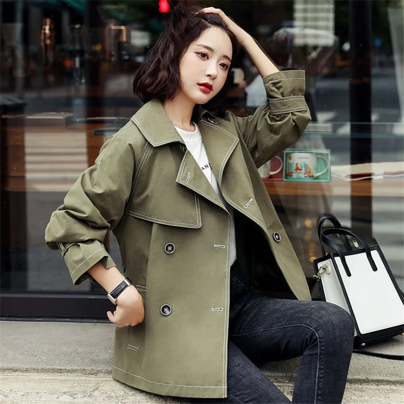 Windbreaker Women's Short Outwear2020 Autumn New Korean Style Loose Casual British Style Belt All-match Student Trench Coat Y542
