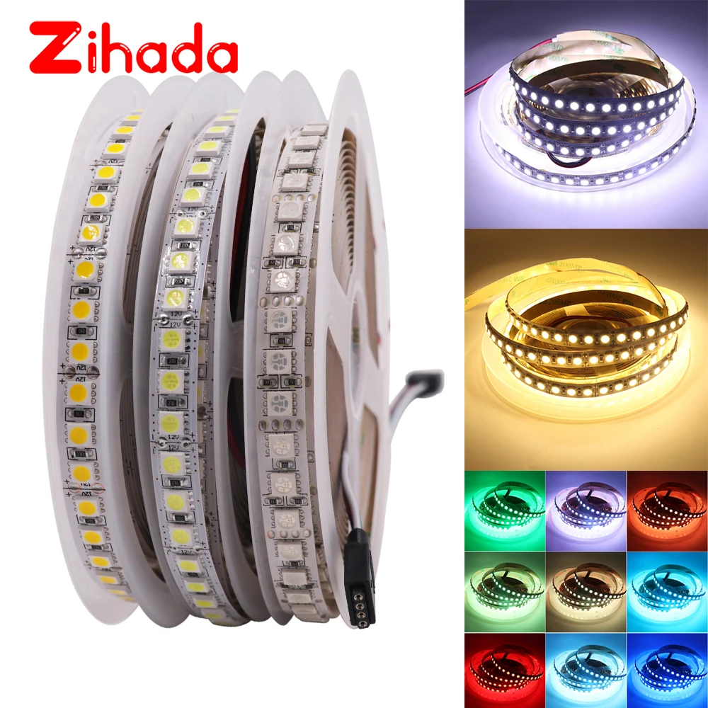 buy 5050 RGB LED Strip 12V 24V 120Leds m White Warm White RGB Flexible LED Light Strip Kitchen Decorations for Home 60LEDs m 5m lot