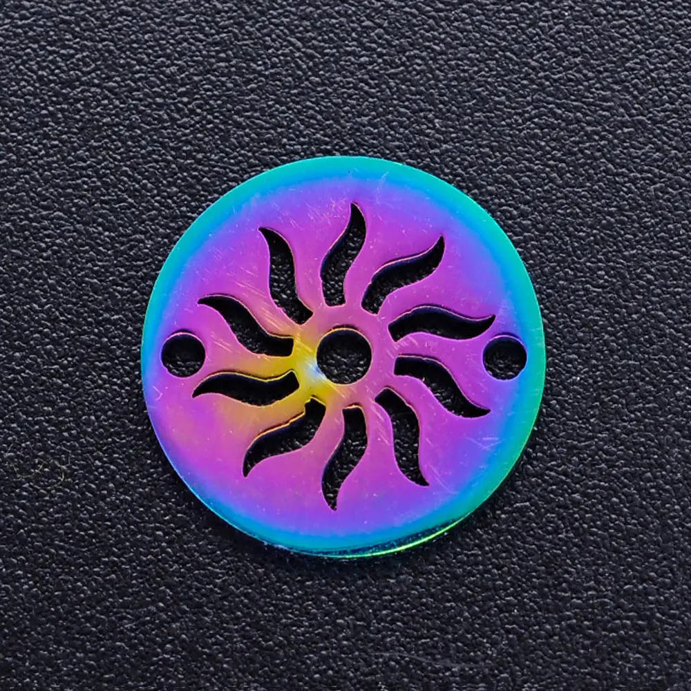 10pcs/lot Rainbow Hamsa Hand Sun Yin Yan DIY Charms 100% Stainless Steel Connectors Charm for Bracelet Making Jewelry | Украшения и