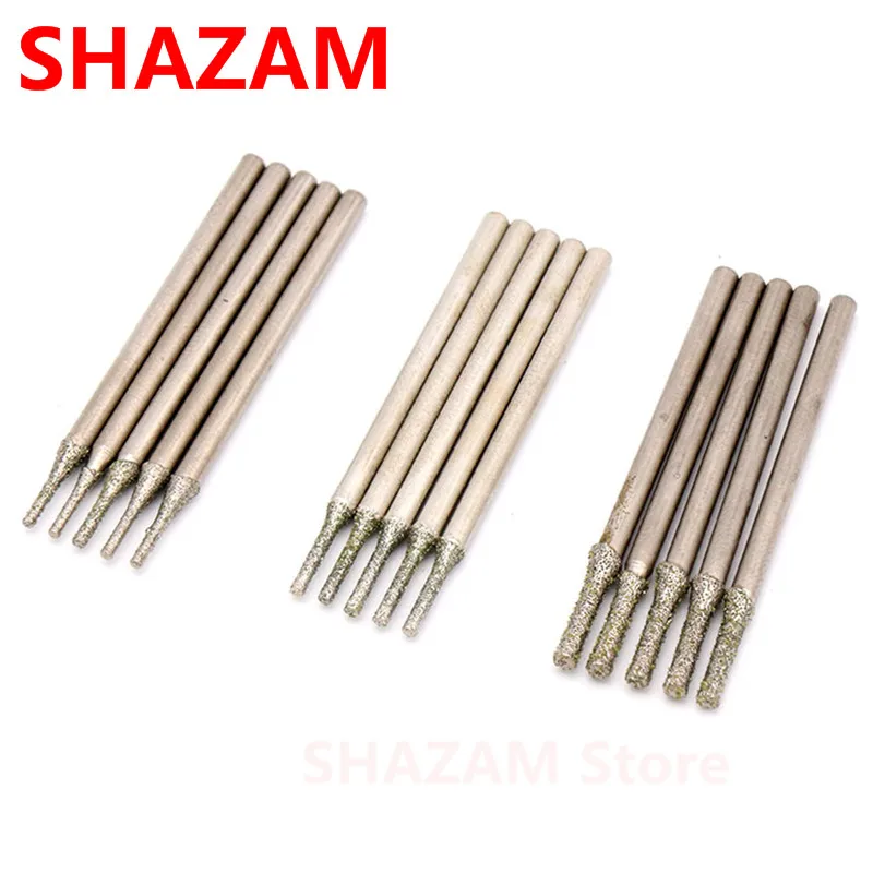 Diamond Grinding Head Burr Needle 2.35mm Shank Point Engraving Carving Polishing Glass Jade Stone Drill Bits Rotary Tools