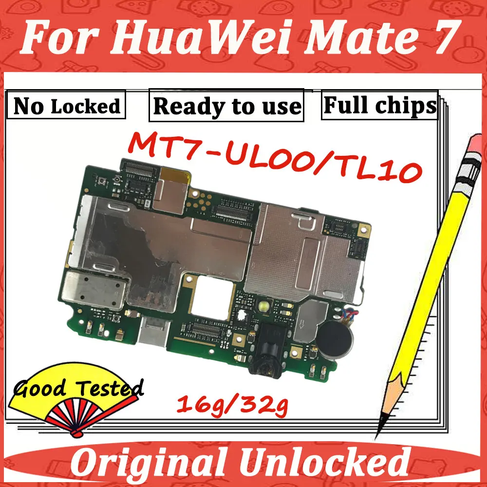 Материнская плата для huawei mate 7 MT7-UL00 TL10, оригинальная материнская плата 16g 32g с чипами, материнская плата
