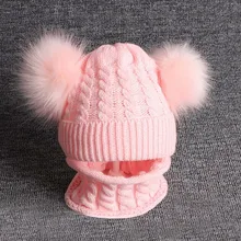 2PCS Kid Baby Hat Knitting Wool Hemming Keep Warm Winter Hiarball Cap Hat+Scarf Set Toddlers Cap Autumn Winter Fashion