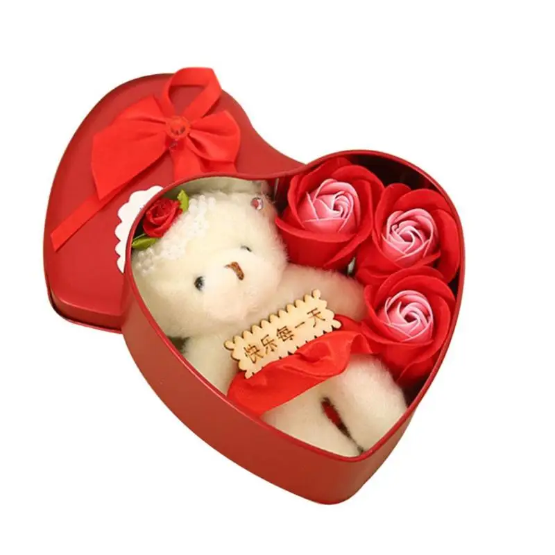 3 шт. ароматическое мыло розы цветы Парфюмированное Мыло медведь железная коробка подарок на день Святого Валентина - Цвет: 9