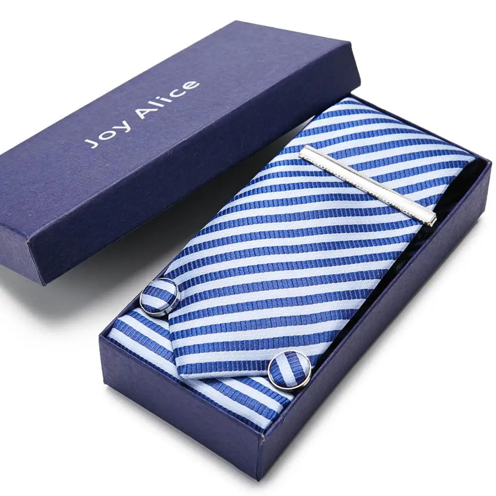 

7.5 cm 100% Tie Set With Gift Box Jacquard Woven stripe Silk Tie Hanky Cufflinks tie cliks Necktie Sets Wedding party