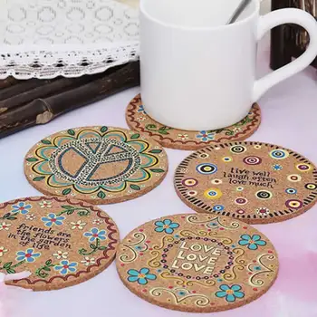 

Natural Cork Round Cup Mat Drink Coasters Heat Insulation Patterned Pot Holder Mats for Coffee Cup Mug Table Tabletop Coaster