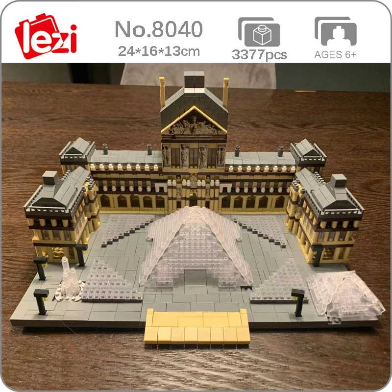 SUPER DEALS! Lezi 8040 World Architecture Paris Louvre Museum Fountain Model DIY Mini Diamond Blocks Bricks Building Toy for Children no Box