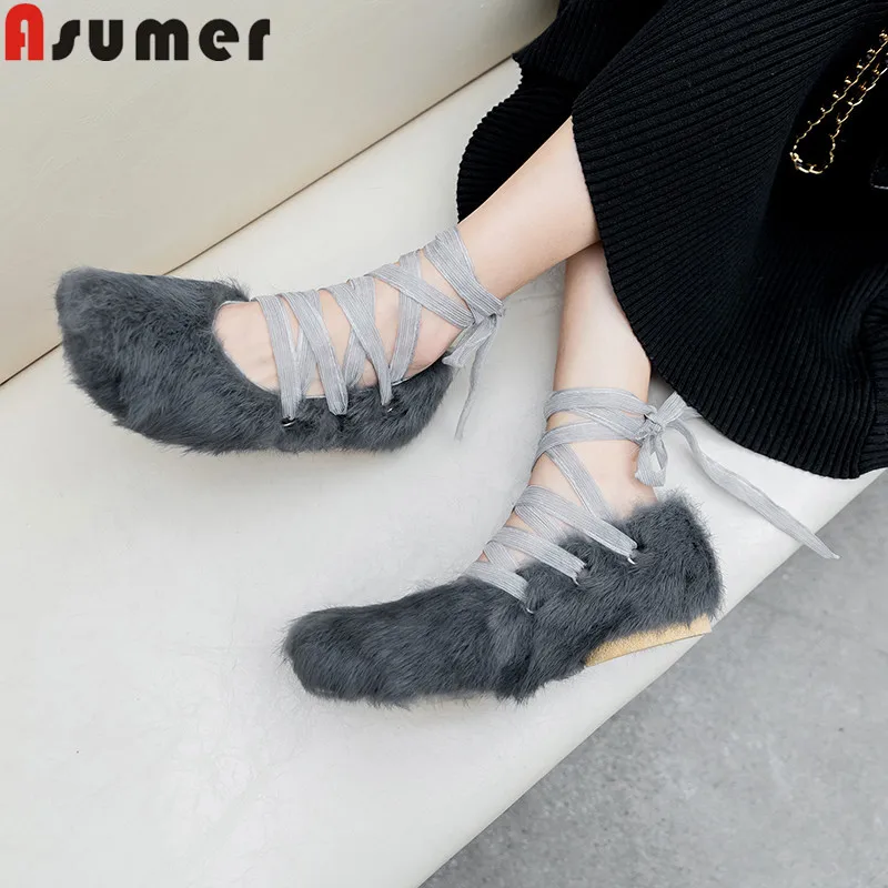 

ASUMER 2020 new spring autumn shoes women square toe shallow wool flat with shoes ballet flats casual sweet ladies shoes