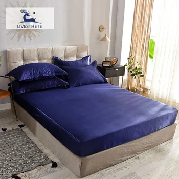

Liv-Esthete 1PCS Luxury Fitted Sheet Satin Silk Double Single Mattress Cover Bed Sheet On Elastic Band Adult Rubber Band Sheet