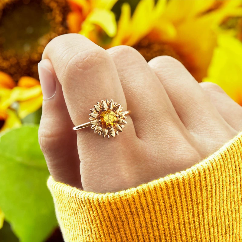 Anillo ajustable con forma de girasol para mujer, sortija ajustable con  forma de girasol para chica, 2021|Anillos| - AliExpress