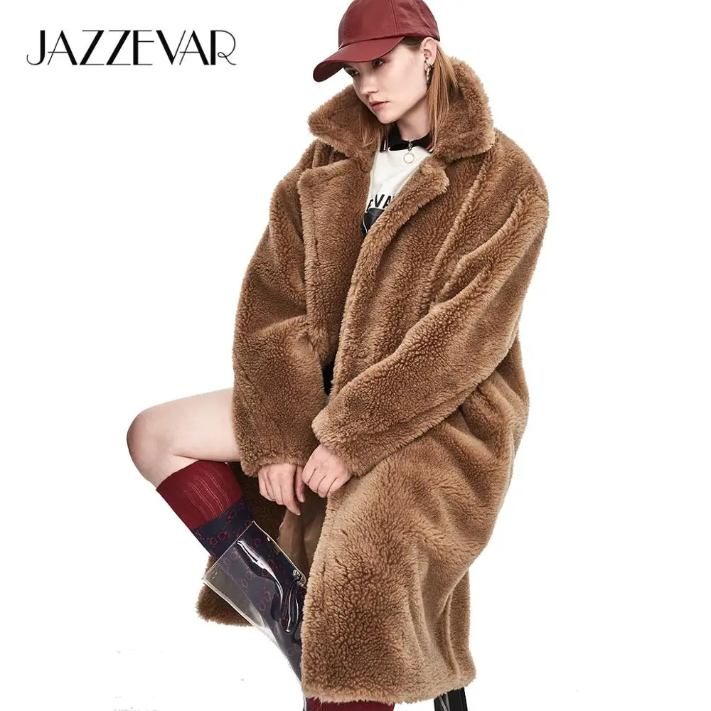 JAZZEVAR 2019 Новый пальто с мехом зимные модные женские туфли мишкой тедди