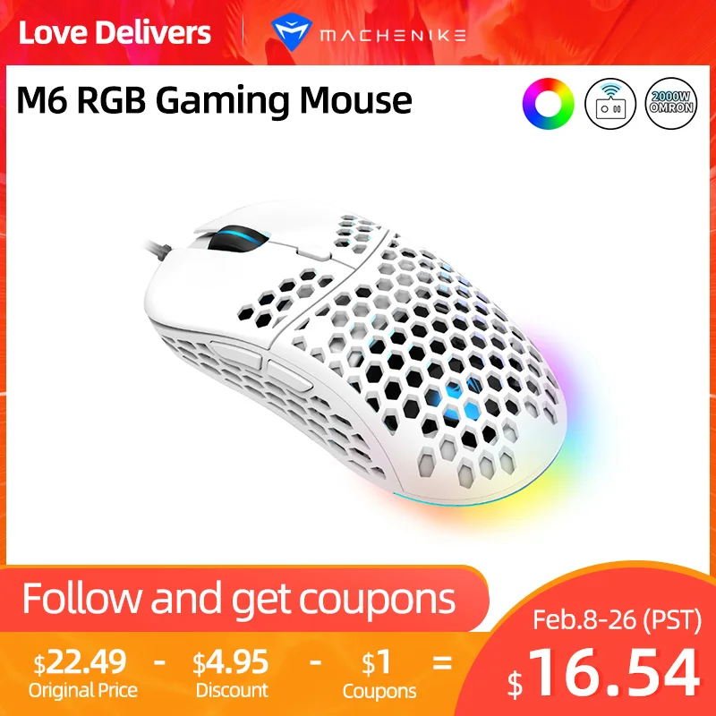 Machenike игровой Мышь RGB PMW3389 компьютер Мышь геймерские 16000 Точек на дюйм программируемый для ПК регулируемой высоты полая конструкция 60 г …