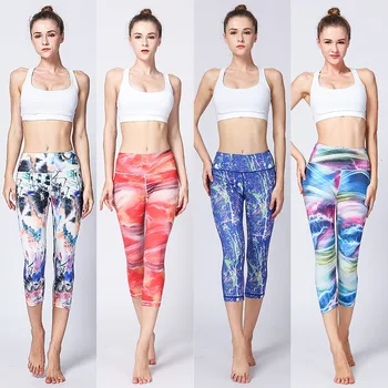 2019 New Calf Length Capris Yoga Pants Women High Waist Leggins Sport Women Fitness Printed Running Tight Sport Leggings Workout 1