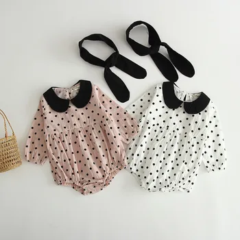

Hotsales Babies Wear boys girls Long sleeve dots printed romper and headband 2PC clothes set