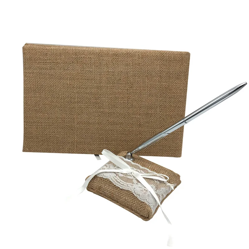 Kits Guest Book Formal Souvenirs Wedding Supplies Lace Jute Ribbon Pen Holders
