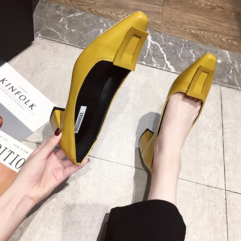

2019 new Korean version of the pointed shallow mouth PU thick with single shoes fashion wild comfortable high heels