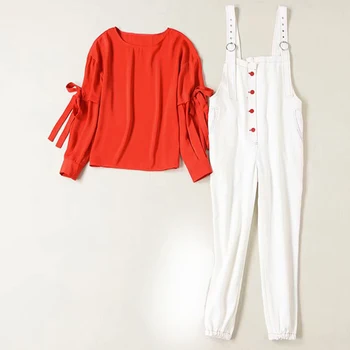

HIGH QUALITY Newest 2020 Designer Runway Suit Set Women's Long Sleeve Blouse Top Overalls Set