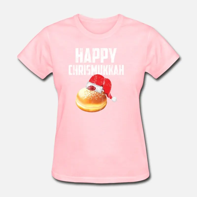 Happy Chrismukkah, Рождественская, Еврейская, Мужская футболка, для мужчин, для женщин, с круглым вырезом, для отдыха, Мужская футболка, размер Xxxl, 4xl, 5xl, уличная одежда, футболки, топы - Цвет: Women-Pink