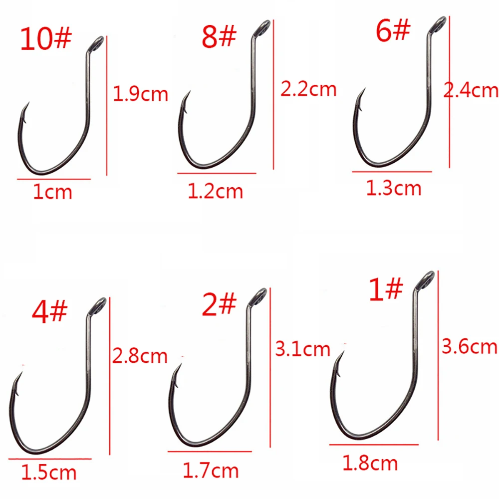 100Pcs High Carbon Steel Fishing Catfish Hooks 10#-8/0 Black Wide