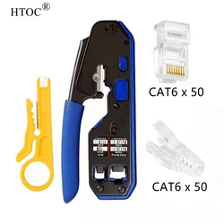 HTOC – outil de sertissage CAT5 CAT6, connecteur CAT6 avec bottes anti traction, Pack de (50/50) et Kit d'outils de sertissage modulaire RJ45 