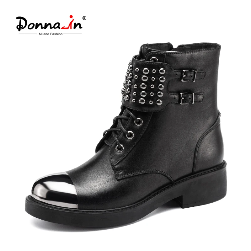Donna-in/сапоги панк до лодыжек женские осенние сапоги из натуральной кожи