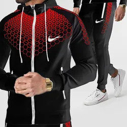 Moletom com capuz + calça esportivo masculino, agasalho esportivo de marca luxuosa para outono e inverno com zíper e calça, novo, 2021