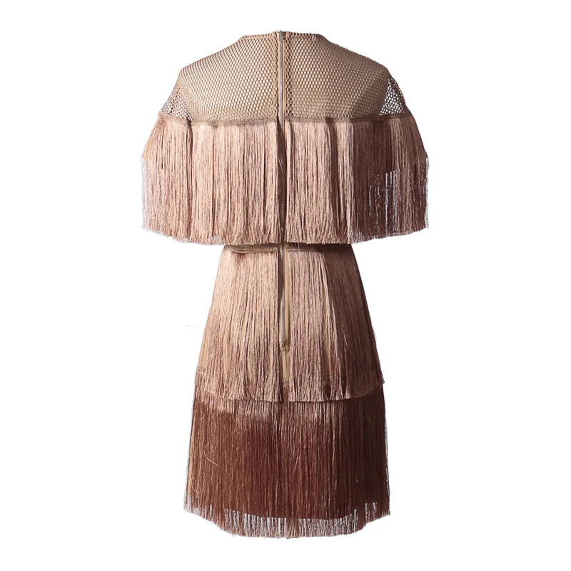 

Porgaia Flare Sleeve Slimming Short Type Fashion Tassel Bohemian Vintage A-Line Solid Autumn Dress Women Clothes