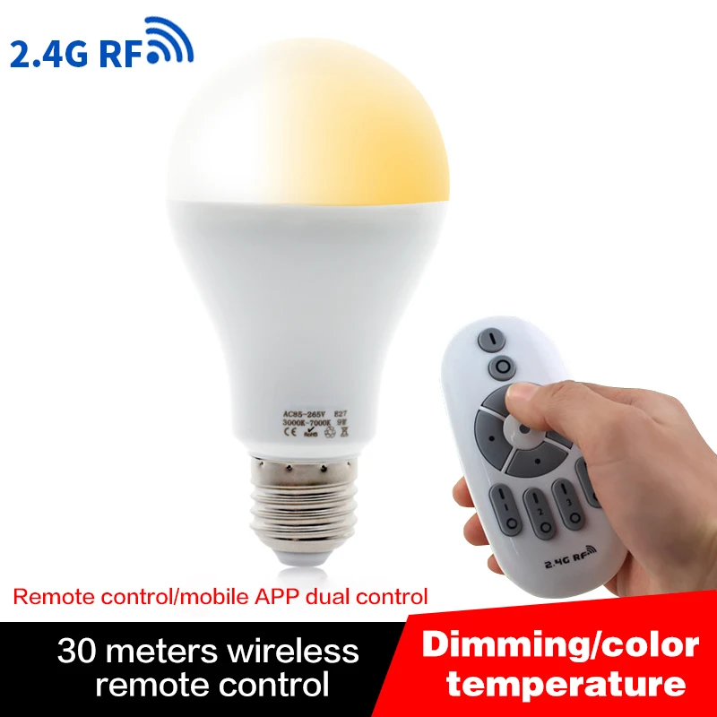 

2.4G E27 7W Smart Bulb light Remote Control Stepless Dimming Adjustment Led Lamp Phone App Control Remote Control Light