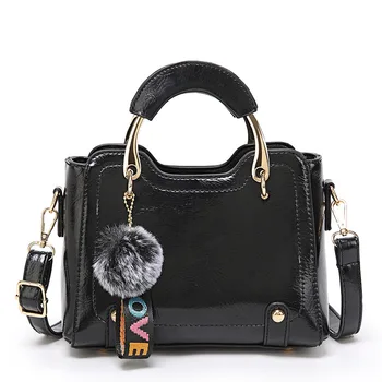 

Oil Lether fashion shoulder bag, large capacity handbag Tote Purse Handbag Messenger Plush ball decoration