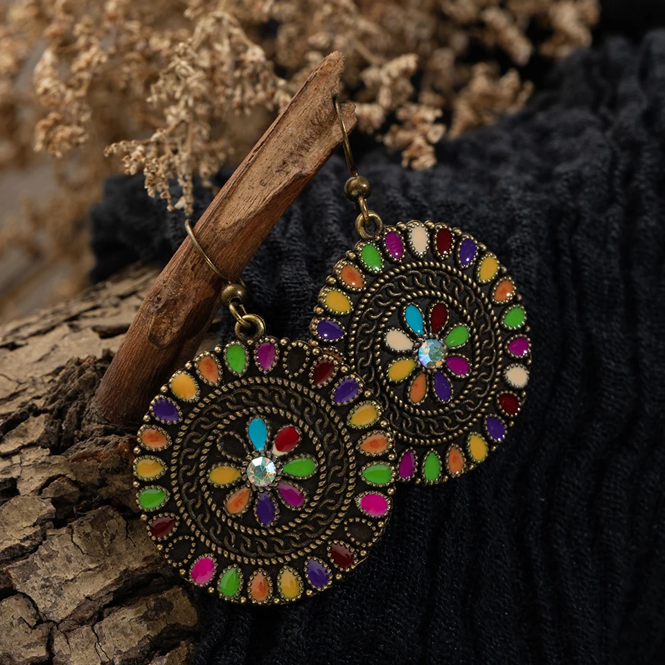 Женские винтажные серьги в этническом стиле большие висячие золотистого цвета с