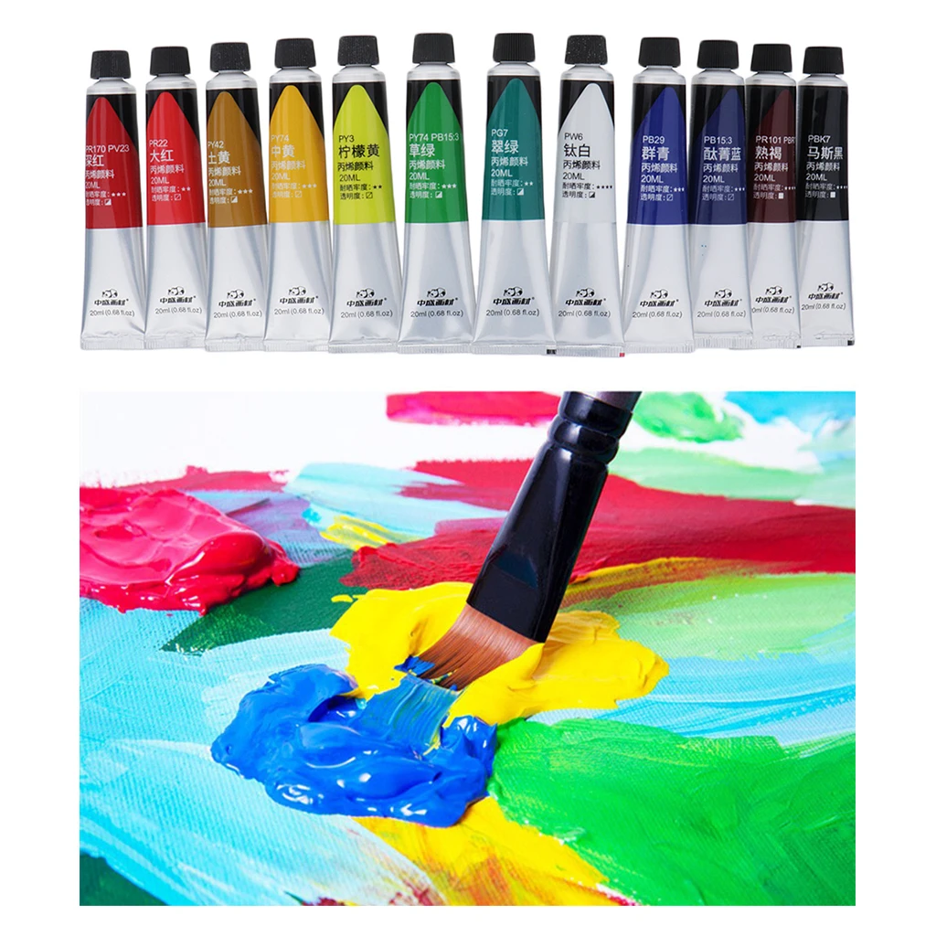 12/24Pcs ACRYLIC PAINTS ART WATERPROOF ARTIST PAINTING ACYLIC COLOR FOR CERAMIC