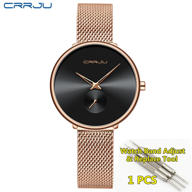 rosegold black Crrju золотые часы для женщин Брендовые Часы Дамские стальные женские часы с браслетом женские часы Relogio Feminino Montre Femme - Цвет: rosegold black