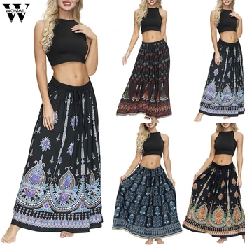 

Womail Skirt Women summer Boho Floral Print Long Maxi Skirt Pleated Skirt Female Chiffon Skirt beach faldas mujer moda Holiday