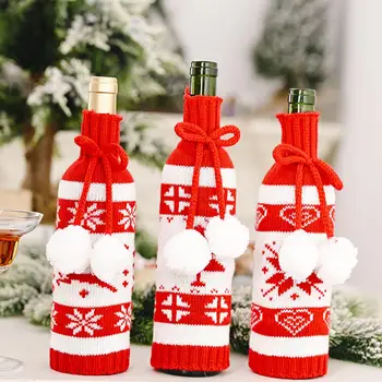 

Christmas Decorations Wine Bottle Cover Coat Christmas Elk Snowflake Pattern Knitted Drawstring Beer Champagne Bag Bottle Cover