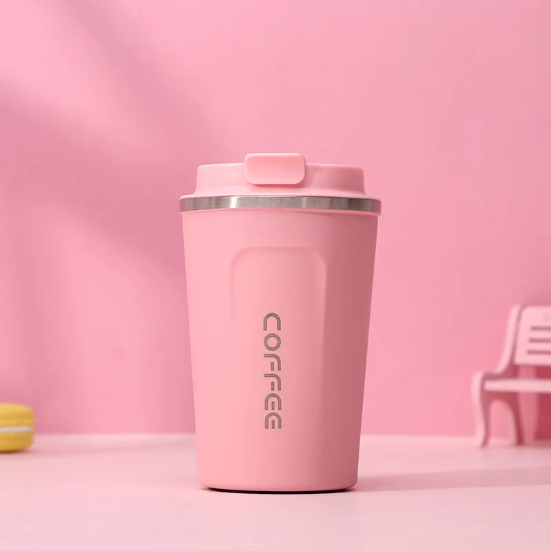 Pink 380/510 мл кофейная кружка, двойная кружка из нержавеющей стали для путешествий, термос с вакуумной изоляцией, кружка с крышкой для путешествий, фляжка для воды - Цвет: Pink