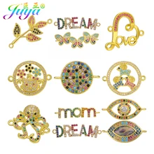 Juya Handmade Gold Silver Rose Gold Leaf Heart Evil Eye Butterfly Connector Charms Accessories For DIY Bracelet Jewellery Making
