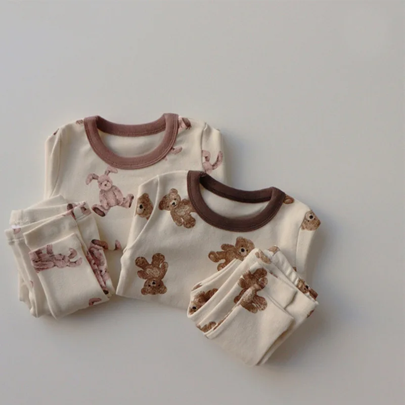 Autumn New Baby Bear Clothes Set Boys Long Sleeve T Shirt + Leggings Set Girls 2pcs Pajamas Suit Toddler Cartoon Tracksuit small baby clothing set	