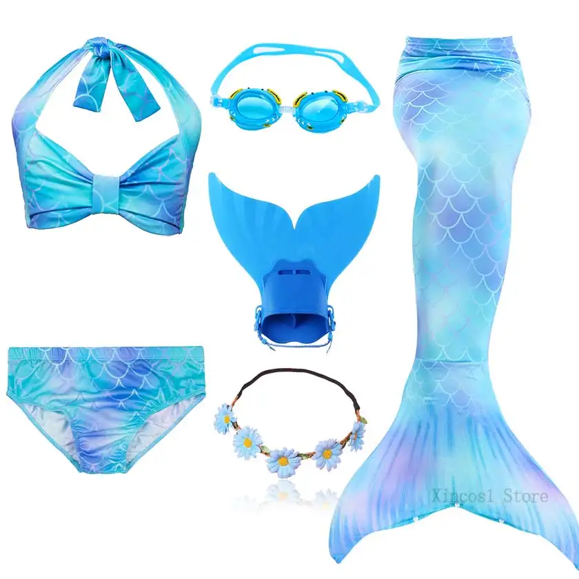 Детский женский костюм русалочки с венком, купальный костюм-бикини с хвостом и моноластами - Цвет: Package 1