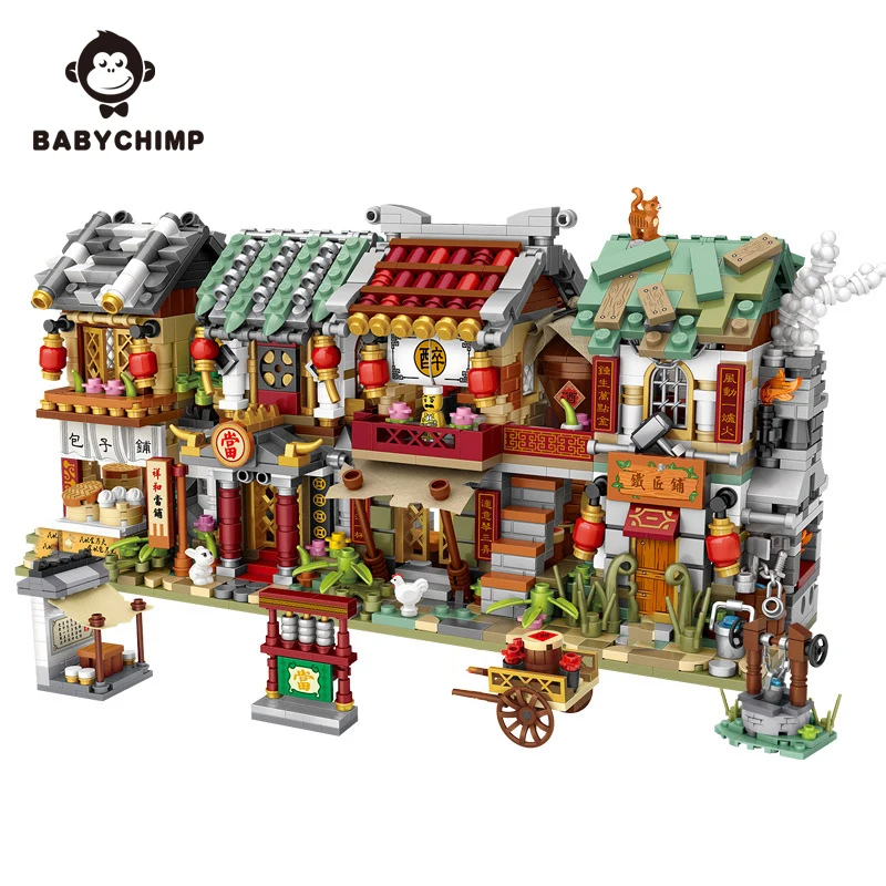 

2019 LOZ building blocks mini new classic street view China Street Bakery shop pawn shop bar blacksmith shop for children gifts