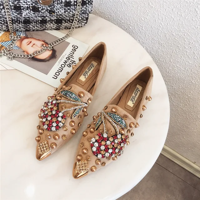LEOSOXS Woman Flats Shoes Rhinestone Cherry 2021 Spring New Female Metal Pointed Toe Casual Shoes Comfortable Flat Loafers Shoes 3