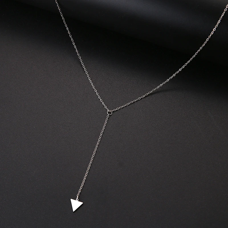 Silver DOTOFI для женщин, Золотое и серебряное ожерелье, длинная цепочка, треугольная Подвеска из нержавеющей стали, ожерелье, ювелирное изделие для помолвки, подарок T31 - Окраска металла: Silver