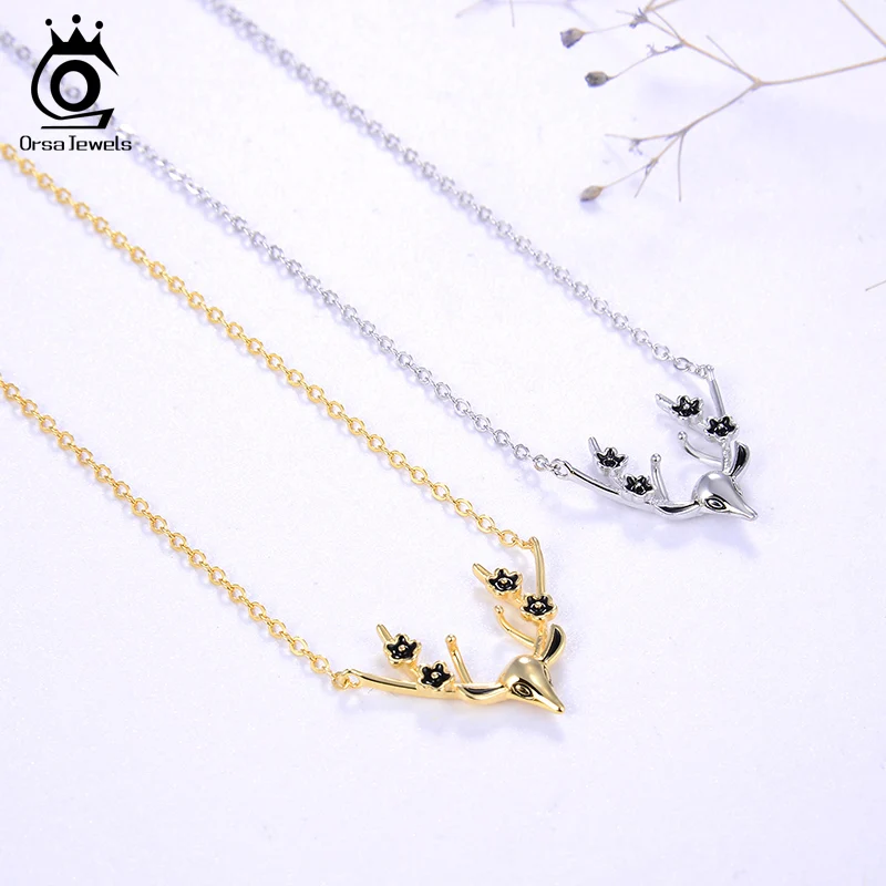 ORSA JEWELS S925 Рождество висячее украшение с оленем Цепочки и ожерелья Наряжаться вечерние Стерлинговое Серебро Циркон в форме сердца цветы кулон Для женщин, хорошее ювелирное изделие, SN165
