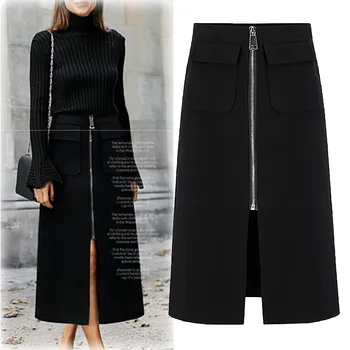 

tianyunguiZipper Insert Pocket Half-body Skirt 2020 Will Code Suit-dress Fat Mm Half-body Long Skirt