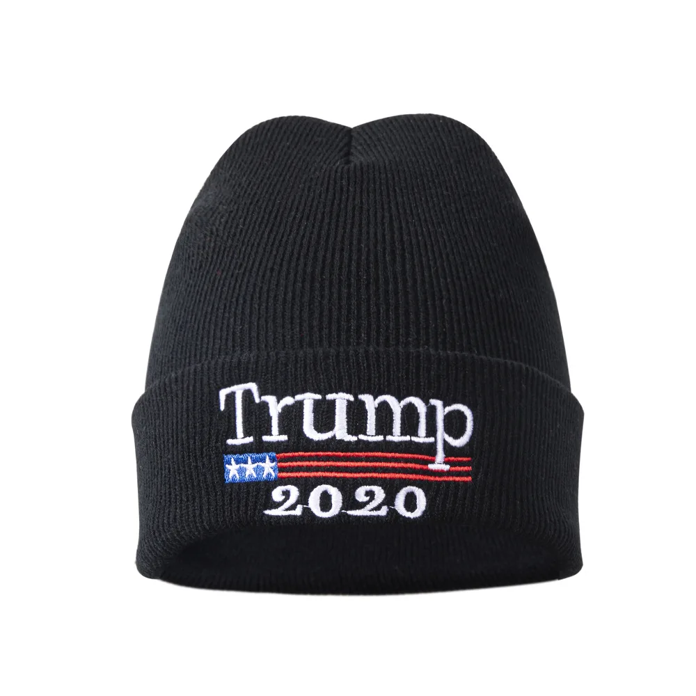 Вязанная шапка для взрослых размера, вязаная шапка Дональд Трамп,, вышивка, США, президент США, президент, выбор на пост - Цвет: Black 2020